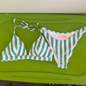 Victoria's Secret Green and White Striped Bikini